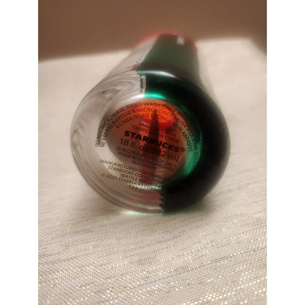Starbucks Christmas 2021 Red Green Clear Glass Tumbler Cup 18oz Holiday Ribbed